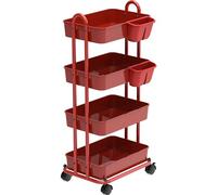 Simple Houseware Carro rodante Multifuncional de 4 Niveles con divisores de Cesta y Cubos Colgantes, Rojo
