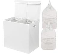 Simple Houseware Cesta doble para la ropa sucia con tapa y bolsas extraíbles, blanco