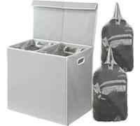 Simple Houseware Cesto Doble para la Colada con Tapa y Bolsas extraíbles para la Colada, Gris