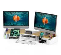 Simple Houseware Desk Dual Monitor Stand Riser with Drawer Oak