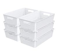 Simple Houseware - Juego de 6 cestas apilables de plástico para despensa, color blanco