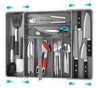 Simple Houseware Organizador de Cubiertos Extensible para cajones de Cocina, Gris