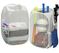Simple Houseware Paquete de 2 - Cesto para la ropa sucia emergente de malla SimpleHouseware con bolsillo lateral, gris
