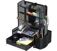 Simple Houseware SHW - Organizador de escritorio de 6 compartimentos con cajón, color negro
