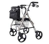 Simple Idea - Andador rodante de 4 ruedas con asiento y amplificador; bolsa de transporte de aluminio para adultos, personas mayores, ancianos y amperios; silla de transporte de aluminio para