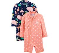 Simple Joys by Carter's 2-Pack 1-Piece Zip Rashguards Traje de baño de una Pieza, Azul Marino Amigos Marinos/Melocotón Lunares, 2 años (Pack de 2) Bebé Niñas