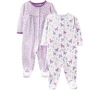 Simple Joys by Carter's 2-Pack Cotton Snap Footed Sleep and Play Pijamas para bebés y niños pequeños, Blanco Unicornio/Morado Lunares, 0-3 Meses (Pack de 2)