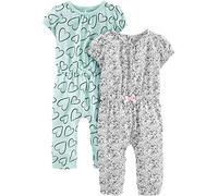 Simple Joys by Carter's 2-Pack Fashion Jumpsuits Infant-and-Toddler-Rompers, Blanco Lunares/Verde Menta Corazones, 12 Meses (Pack de 2) para Bebés