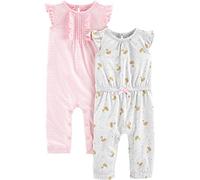 Simple Joys by Carter's 2-Pack Fashion Jumpsuits Mono, Gris Cisnes/Rosa Rayas, 18 Meses (Pack de 2) para Bebés