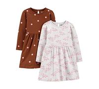 Simple Joys by Carter's 2-Pack Long-Sleeve Dress Set Vestido Informal, Gris Mezcla Zorro/Marrón Lunares, 12 Meses (Pack de 2) para Niñas