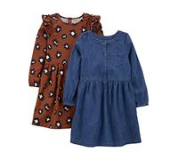 Simple Joys by Carter's 2-Pack Long-Sleeve Dress Set Vestido Informal, Marrón Guepardo/Tejano Oscuro, 5-6 años (Pack de 2) para Niñas