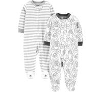Simple Joys by Carter's 2-Pack Neutral Fleece Footed Sleep and Play Duermen para bebés y niños pequeños, Pingüino/Rayas, Prematuro (Pack de 2)