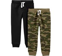 Simple Joys by Carter's 2-Pack Pull on Fleece Pants Pantalones, Negro/Verde Camuflaje, 12 Meses (Pack de 2) para Niños