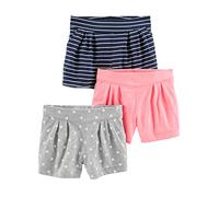 Simple Joys by Carter's 3-Pack Knit Infant-and-Toddler-Shorts, Azul Marino Rayas/Gris Lunares/Rosa, 5 años (Pack de 3) para Bebés