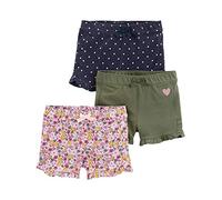 Simple Joys by Carter's 3-Pack Knit Shorts Pantalones Cortos, Rosa Floral/Tejano Lunares/Verde Oliva Corazones, 12 Meses (Pack de 3) para Bebés