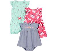 Simple Joys by Carter's 3-Pack Romper, Sunsuit and Dress Infant Toddler-Rompers, Azul Marino Rayas/Rosa Floral/Verde Menta Cereza, 24 Meses (Pack de 3) Bebé Niñas