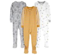 Simple Joys by Carter's 3-Pack Snug Fit Footed Cotton Pajamas Juego de Pijama, Blanco Rinoceronte/Dorado Rayas/Gris León, 4 años (Pack de 3) bebés niños