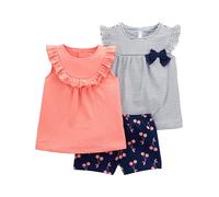Simple Joys by Carter's 3-Piece Playwear Set Conjunto de Camiseta, Azul Marino Rayas/Melocotón/Cereza, 18 Meses bebés niñas