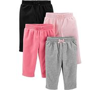 Simple Joys by Carter's 4-Pack Fleece Pants, Rosa/Negro/Gris Mezcla, 6-9 Meses (Pack de 4) para Bebés