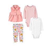 Simple Joys by Carter's 4-Piece Bodysuit and Vest Set Chaleco de Moda, Blanco Lunares/Rosa/Floral/Rayas, 0 Meses (Pack de 4) bebés niñas