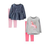 Simple Joys by Carter's 4-Piece Long-Sleeve Shirts and Pants Playwear Set Clothing-Sets, Gris Unicornio/Rosa/Rosa Claro/Tejano, 5 años para Niñas