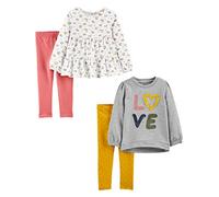 Simple Joys by Carter's 4-Piece Long-Sleeve Shirts and Pants Playwear Set Conjunto de Pantalones, Amarillo Lunares/Blanco Floral/Gris Amor/Rosa, 3 años para Niñas