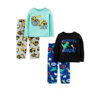 Simple Joys by Carter's 4-Piece Pajama Set (Cotton Top & Fleece Bottom) Conjunto de Pijama, Azul Agua Camiones/Azul Cobalto/Gris Construcción/Negro, 4 años para Niños