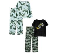 Simple Joys by Carter's 4-Piece Poly Pajamas Conjunto de Pijama, Azul Agua Dinosaurio/Negro Camiones/Verde Camuflaje, 8 años (Pack de 2) para Niños