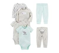 Simple Joys by Carter's 6-Piece Neutral Bodysuits (Short Long Sleeve) and Pants Set Infant Toddler Clothing-Sets, Gris/Verde Menta/Elefante/Cordero, 18 Meses Unisex bebé