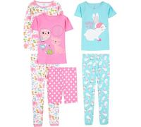 Simple Joys by Carter's 6-Piece Snug Fit Cotton Pajama Set Juego de Pijama, Azul Conejito/Blanco Animales del Bosque/Rosa Lunares, 6 años (Pack de 3) para Niñas