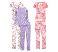 Simple Joys by Carter's 6-Piece Snug Fit Cotton Pajama Set Juego de Pijama, Blanco Flamenco/Lila Lunares/Floral, 6 años (Pack de 3) para Niñas