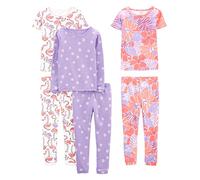 Simple Joys by Carter's 6-Piece Snug Fit Cotton Pajama Set Juego de Pijama, Blanco Flamenco/Lila Lunares/Floral, 6-9 Meses (Pack de 3) Bebé Niñas