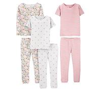 Simple Joys by Carter's 6-Piece Snug Fit Cotton Pajama Set Juego de Pijama, Blanco Floral Pequeño/Gris Lunares/Rosa Rayas, 4 años (Pack de 3) para Niñas