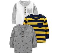 Simple Joys by Carter's Long-Sleeve Shirts, Pack of 3 Camiseta, Amarillo Rayas/Blanco/Gris Dinosaurio, 5 años (Pack de 3) para Bebés