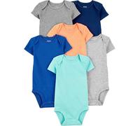 Simple Joys by Carter's Body de Manga Corta Bebé Niño, Pack de 6, Azul/Naranja/Verde Menta, 0 meses