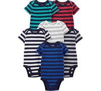 Simple Joys by Carter's Body de Manga Corta Bebé Niño, Pack de 6, Gris/Azul Marino/Blanco/Multi Stripe, 3-6 meses
