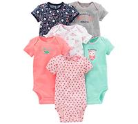 Simple Joys by Carter's Body de manga corta para bebé y niña, paquete de 6, Multicolor, floral, búho, rayas, 0-3 meses