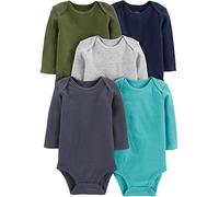 Simple Joys by Carter's Body de Manga Larga Unisex Bebés, Pack de 5, Azul/Azul Marino/Azul Marino Efecto Lavado/Gris Mezcla/Verde Oliva, 0 meses