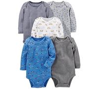Simple Joys by Carter's Long-Sleeve Bodysuit Pack of 5 Body, Azul/Gris/Blanco, 24 Meses (Pack de 5) Unisex bebé