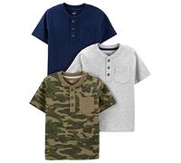 Simple Joys by Carter's Camisas de manga corta Niño, Pack de 3, Azul Marino/Gris Mezcla/Verde Camuflaje, 2 años