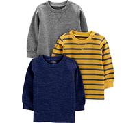 Simple Joys by Carter's 3-Pack Thermal Long Sleeve Shirts Camisa, Amarillo Rayas/Azul Marino Mezcla/Gris, 3-6 Meses (Pack de 3) para Niños