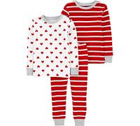 Simple Joys by Carter's Conjunto de 3 piezas con pijama en algodón cómodo para San Valentín Unisex Niño Pequeño, Pack de 3, Blanco Corazones/Rojo Rayas, 2 años