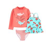 Simple Joys by Carter's Conjunto de 3 piezas de camisetas de protección para niñas, vida marina naranja, fruta roja, rayas, 3T, Naranja vida marina, fruta roja, rayas, 3 años