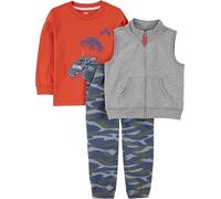 Simple Joys by Carter's Conjunto de 3 Piezas para Jugar con Chaleco de Felpa, Camisa de Manga Larga y Pantalón de Punto Niño Pequeño, Azul Marino Camuflaje/Gris Mezcla/Naranja Camiones, 4 años