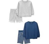 Simple Joys by Carter's Conjunto de 4 piezas de camisas y pantalones cortos de rizo francés para niños, Gris/Azul marino, 8