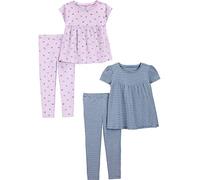 Simple Joys by Carter's Conjunto de 4 piezas de camisas y pantalones de manga corta para bebés y niñas, Rayas azules/fruta lila, 18 meses