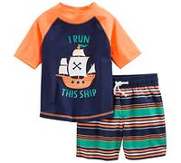 Simple Joys by Carter's Conjunto de bañador y camiseta Niño Pequeño, Azul Marino Naranja Naves/Blanco Rayas, 5 años