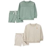 Simple Joys by Carter's Conjunto de sudadera de 4 piezas para niños, Rayas beige/verde botella, 12 meses