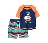 Simple Joys by Carter's Conjunto de traje de baño y camiseta de protección para niños pequeños y bebés, Naves naranja marino/rayas blancas, 24 meses