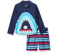 Simple Joys by Carter's Conjunto de traje de baño y camiseta de protección para niños pequeños y bebés, Tiburón azul marino/rayas rojas, 3-6 meses